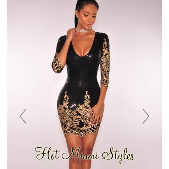 Black Victorian Gold Sequins Dress - Picture 1 of 3